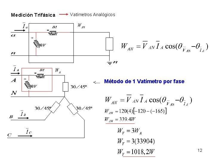 Medición Trifásica Vatímetros Analógicos Método de 1 Vatímetro por fase 12 