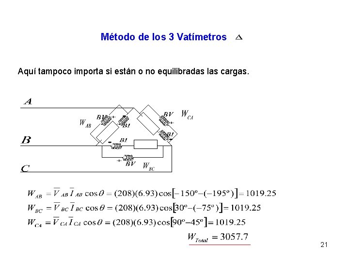 Método de los 3 Vatímetros Aquí tampoco importa si están o no equilibradas las