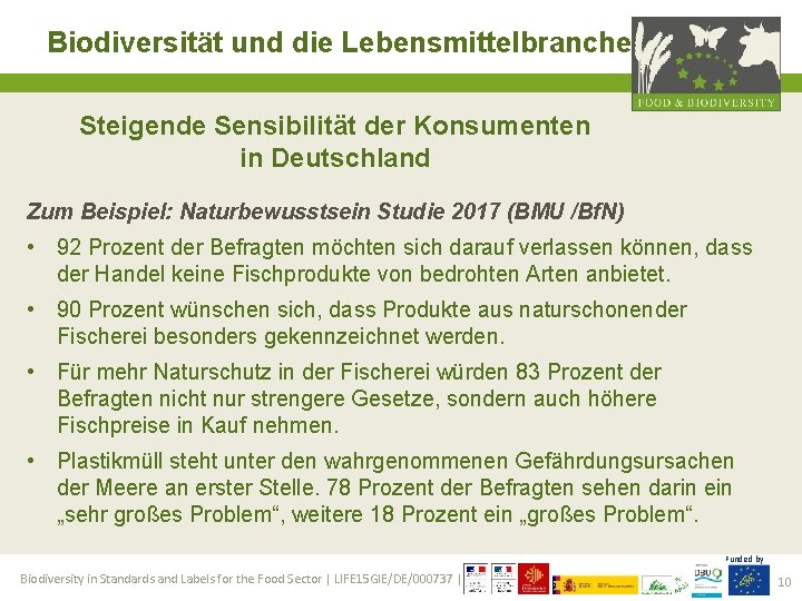 Biodiversität und die Lebensmittelbranche Steigende Sensibilität der Konsumenten in Deutschland Zum Beispiel: Naturbewusstsein Studie