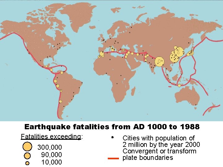 Earthquake fatalities from AD 1000 to 1988 Fatalities exceeding: 300, 000 90, 000 10,