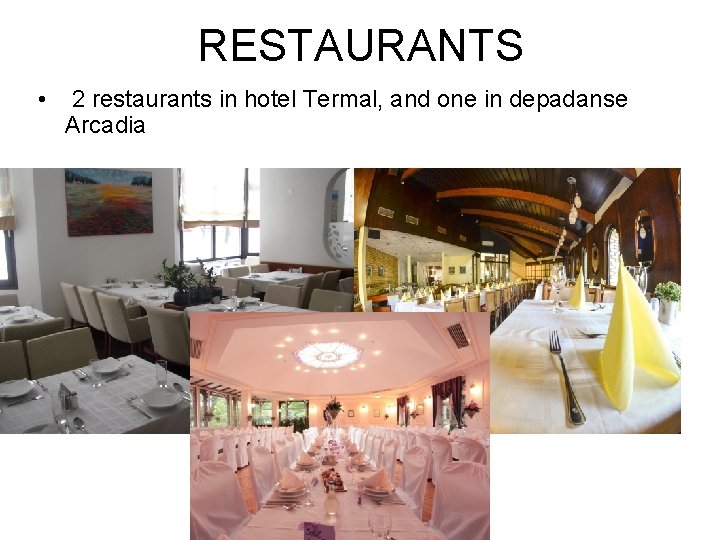 RESTAURANTS • 2 restaurants in hotel Termal, and one in depadanse Arcadia 