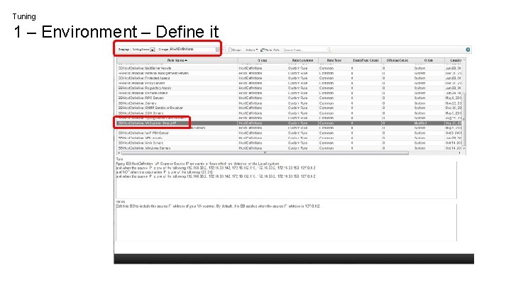 Tuning 1 – Environment – Define it 