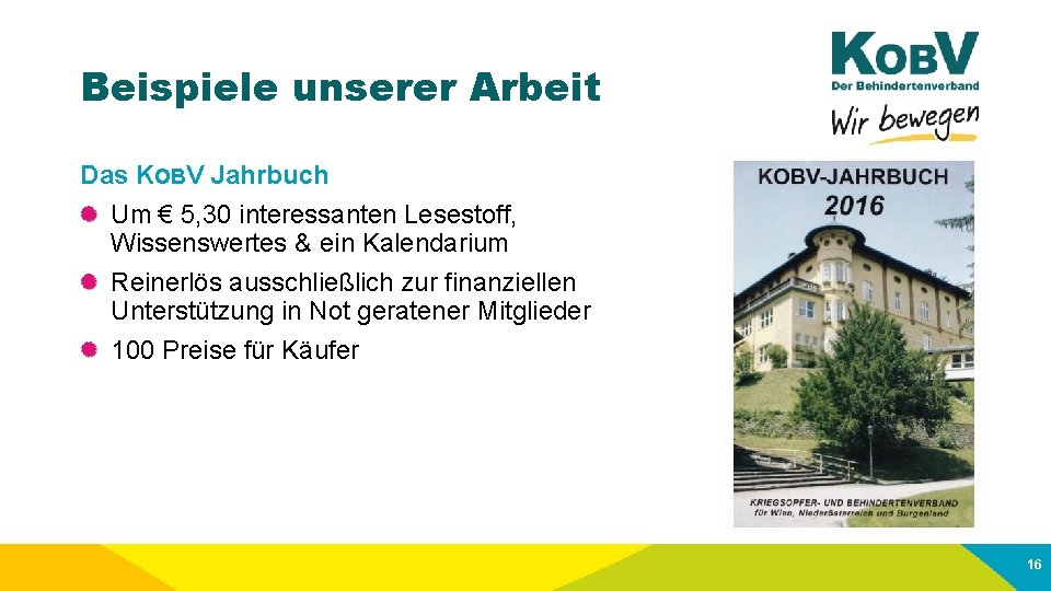 Beispiele unserer Arbeit Das KOBV Jahrbuch Um € 5, 30 interessanten Lesestoff, Wissenswertes &