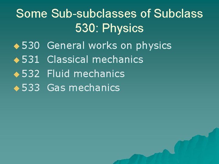 Some Sub-subclasses of Subclass 530: Physics u 530 u 531 u 532 u 533