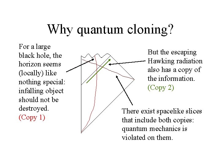 Why quantum cloning? For a large black hole, the horizon seems (locally) like nothing