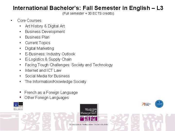 International Bachelor’s: Fall Semester in English – L 3 (Full semester + 30 ECTS