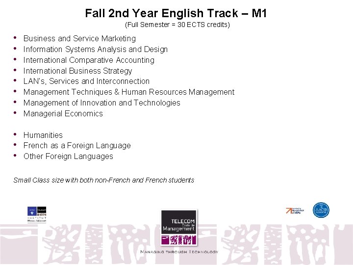 Fall 2 nd Year English Track – M 1 (Full Semester = 30 ECTS
