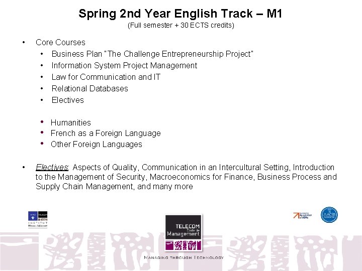Spring 2 nd Year English Track – M 1 (Full semester + 30 ECTS
