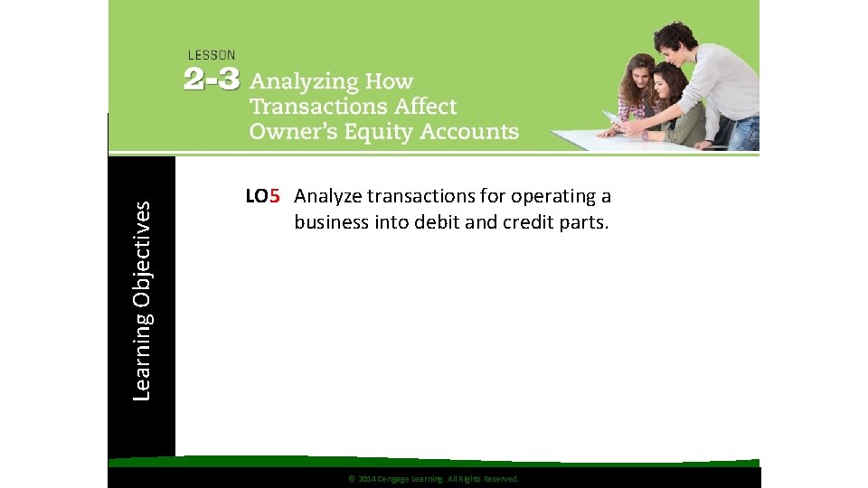 Learning Objectives LO 5 Analyze transactions for operating a business into debit and credit