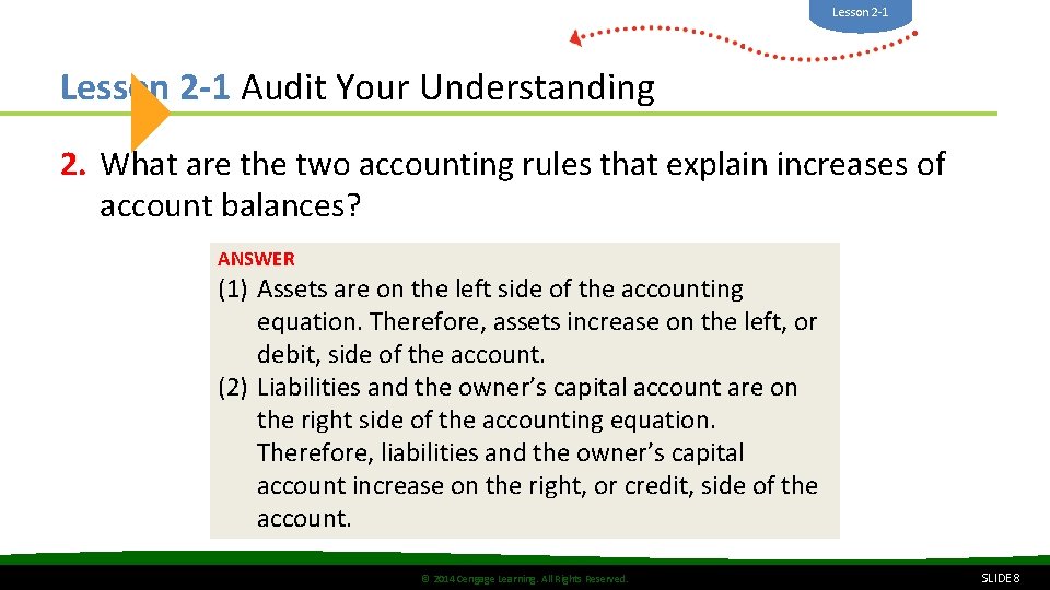 Lesson 2 -1 Audit Your Understanding 2. What are the two accounting rules that
