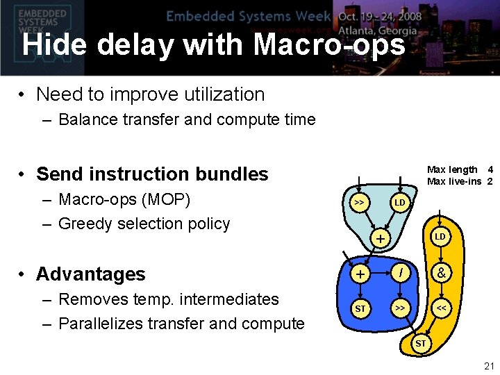 Hide delay with Macro-ops • Need to improve utilization – Balance transfer and compute