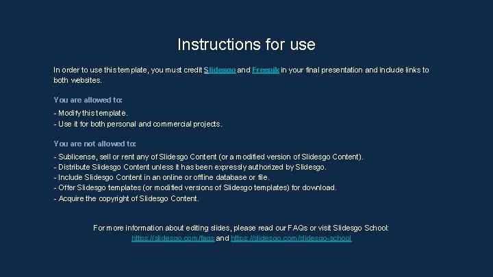 Instructions for use In order to use this template, you must credit Slidesgo and