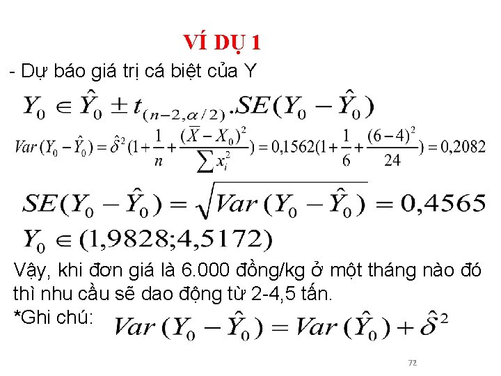 VÍ DỤ 1 - Dự báo giá trị cá biệt của Y Vậy, khi
