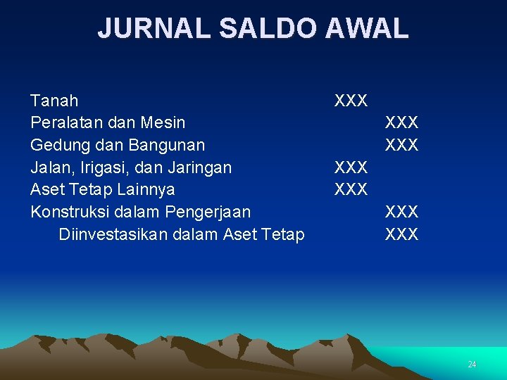 JURNAL SALDO AWAL Tanah Peralatan dan Mesin Gedung dan Bangunan Jalan, Irigasi, dan Jaringan