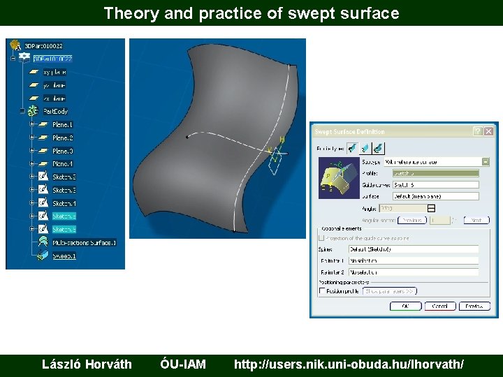 Theory and practice of swept surface László Horváth ÓU-IAM http: //users. nik. uni-obuda. hu/lhorvath/