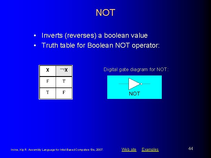 NOT • Inverts (reverses) a boolean value • Truth table for Boolean NOT operator: