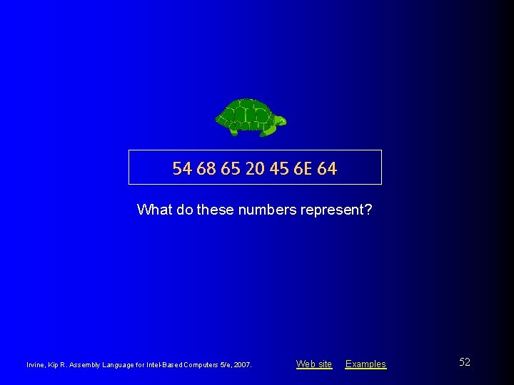 54 68 65 20 45 6 E 64 What do these numbers represent? Irvine,