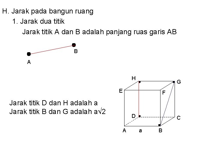 H. Jarak pada bangun ruang 1. Jarak dua titik Jarak titik A dan B