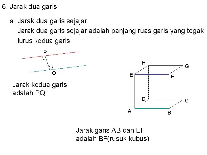 6. Jarak dua garis a. Jarak dua garis sejajar adalah panjang ruas garis yang