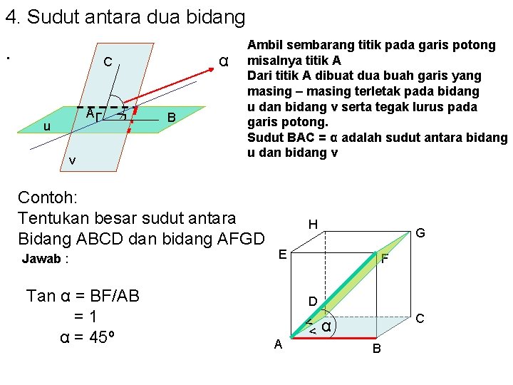 4. Sudut antara dua bidang . α C u Γ AΓ v B Ambil