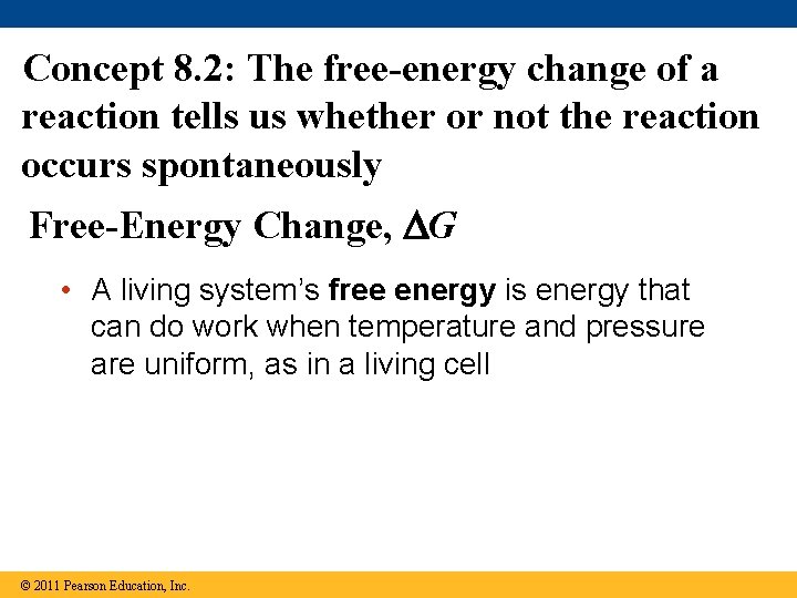 Concept 8. 2: The free-energy change of a reaction tells us whether or not