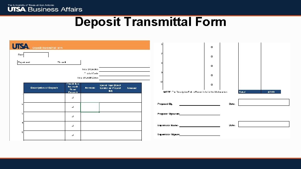 Deposit Transmittal Form 