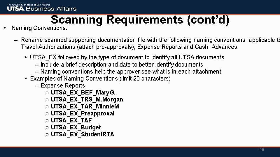 Scanning Requirements (cont’d) • Naming Conventions: – Rename scanned supporting documentation file with the