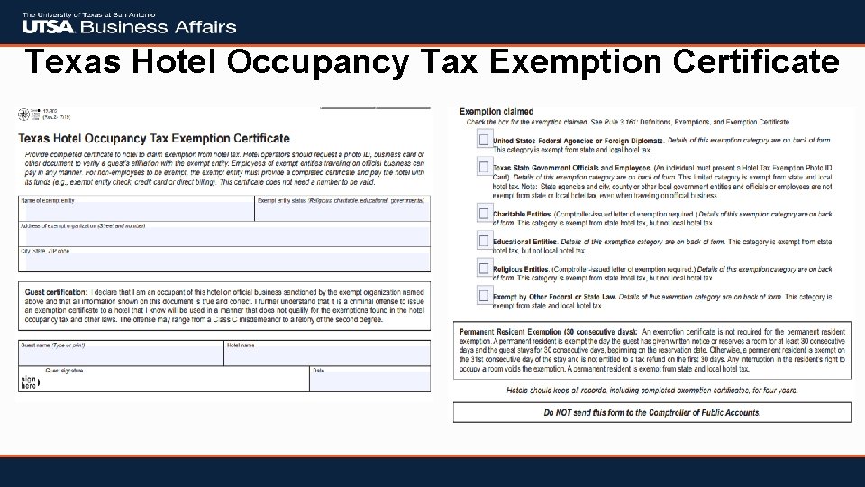 Texas Hotel Occupancy Tax Exemption Certificate 