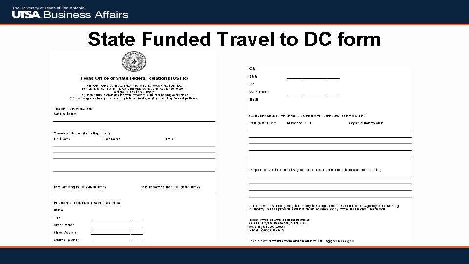 State Funded Travel to DC form 