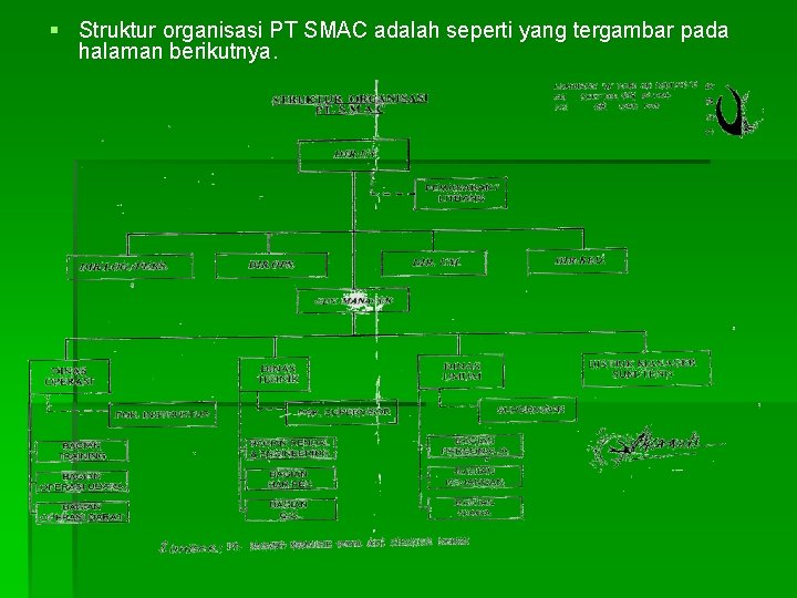 § Struktur organisasi PT SMAC adalah seperti yang tergambar pada halaman berikutnya. 