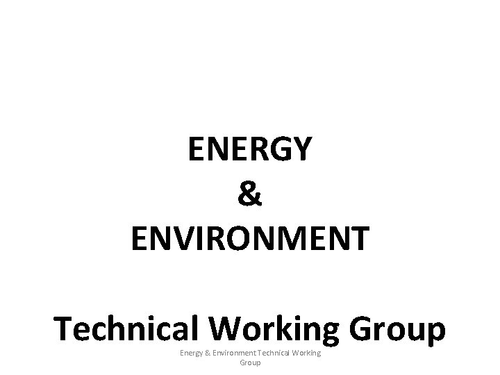 ENERGY & ENVIRONMENT Technical Working Group Energy & Environment Technical Working Group 