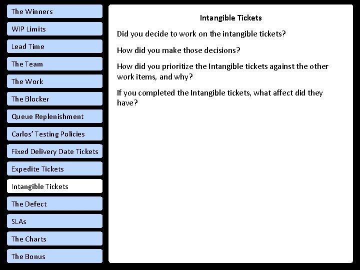 The Winners WIP Limits Intangible Tickets Did you decide to work on the intangible