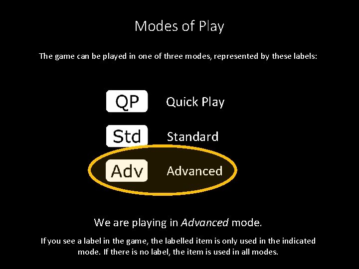 Modes of Play The game can be played in one of three modes, represented