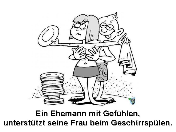 Ein Ehemann mit Gefühlen, unterstützt seine Frau beim Geschirrspülen. 