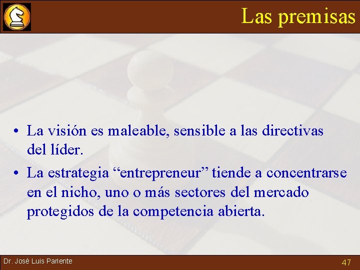 Las premisas • La visión es maleable, sensible a las directivas del líder. •