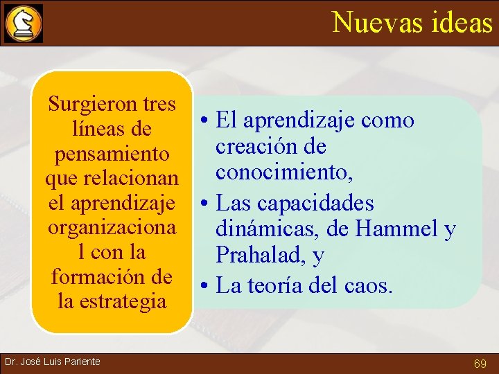 Nuevas ideas Surgieron tres • El aprendizaje como líneas de creación de pensamiento conocimiento,