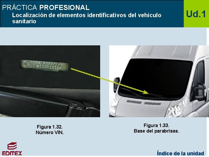 PRÁCTICA PROFESIONAL Localización de elementos identificativos del vehículo sanitario Figura 1. 32. Número VIN.