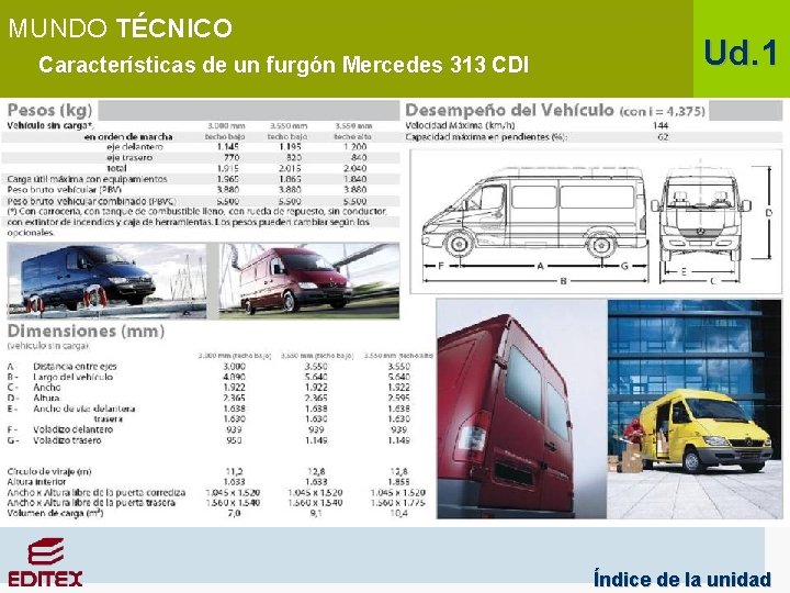 MUNDO TÉCNICO Características de un furgón Mercedes 313 CDI Ud. 1 Índice de la