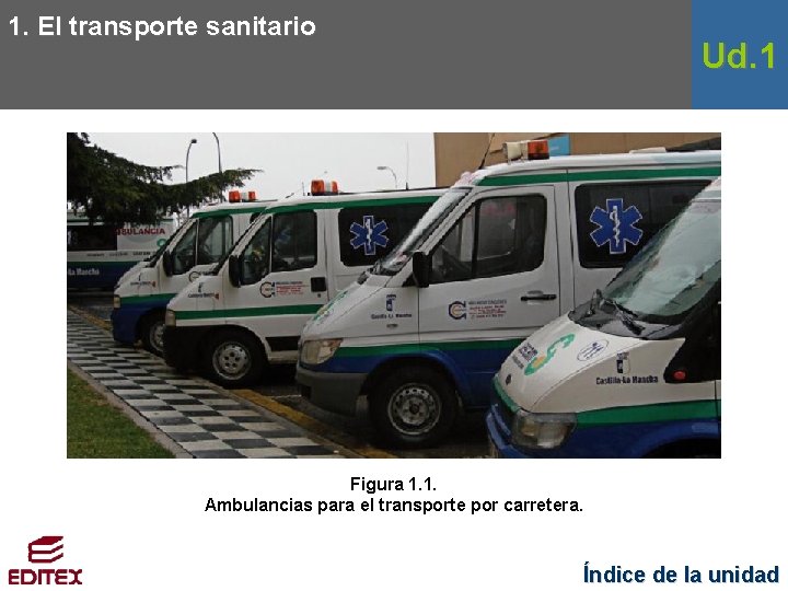 1. El transporte sanitario Ud. 1 Figura 1. 1. Ambulancias para el transporte por