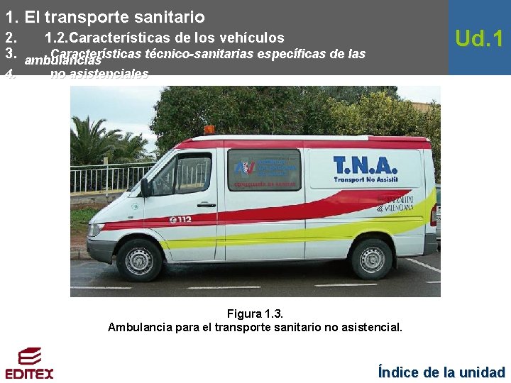 1. El transporte sanitario Ud. 1 2. 1. 2. Características de los vehículos 3.