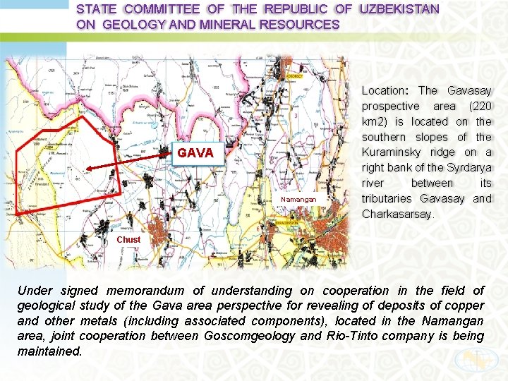 STATE COMMITTEE OF THE REPUBLIC OF UZBEKISTAN ON GEOLOGY AND MINERAL RESOURCES GAVA Namangan