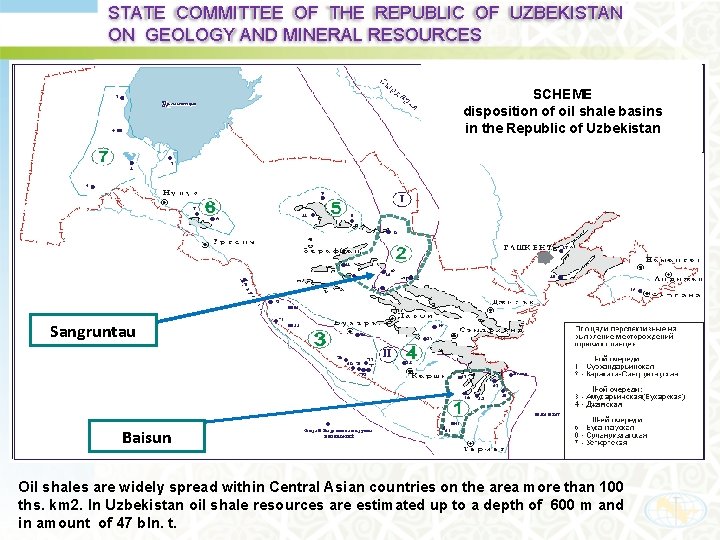 STATE COMMITTEE OF THE REPUBLIC OF UZBEKISTAN ON GEOLOGY AND MINERAL RESOURCES SCHEME disposition
