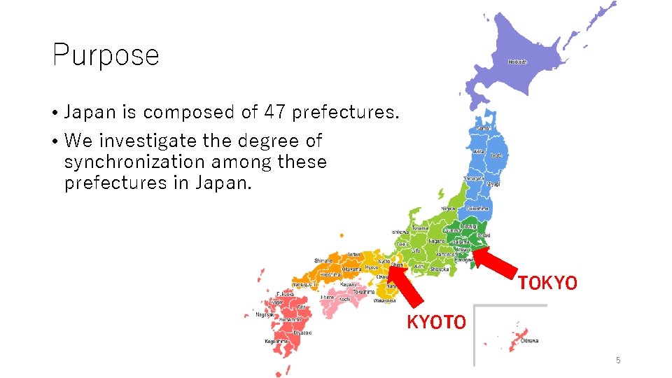 Purpose • Japan is composed of 47 prefectures. • We investigate the degree of