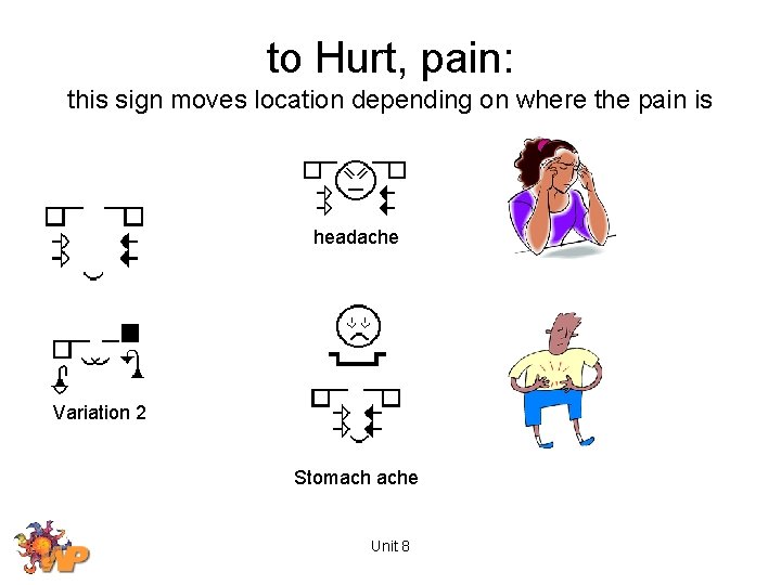 to Hurt, pain: this sign moves location depending on where the pain is headache