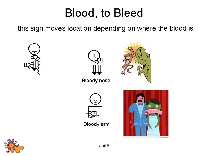 Blood, to Bleed this sign moves location depending on where the blood is Bloody