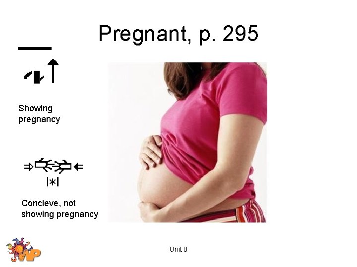 Pregnant, p. 295 Showing pregnancy Concieve, not showing pregnancy Unit 8 