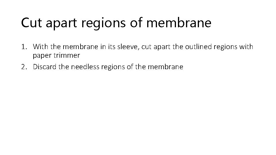 Cut apart regions of membrane 1. With the membrane in its sleeve, cut apart