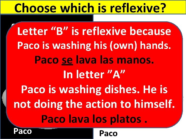 Choose which is reflexive? B because ALetter “B” is reflexive Paco is washing his