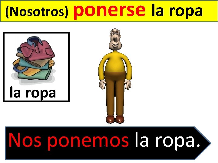 (Nosotros) ponerse la ropa Nos ponemos la ropa. . 