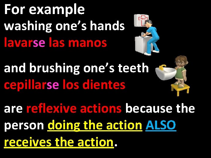 For example washing one’s hands lavarse las manos and brushing one’s teeth cepillarse los